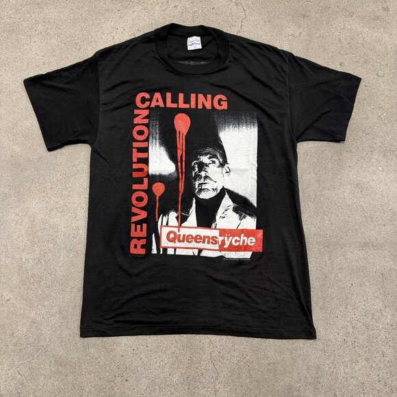 Vintage Queensryche Revolution Calling Tour shirt 1988 Size Large 80's Rock Band - Picture 1 of 6